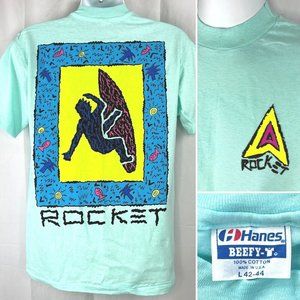 Rocket Windsurfing Rad Vtg T-Shirt M/L 41" Mens Single Stitch USA Imperfect NOS